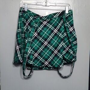 Royal Bones Goth Punk Green Plaid Suspenders Mini Skirt Size large By Tripp
